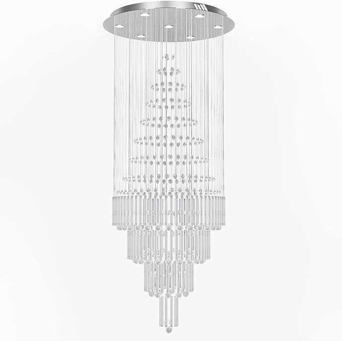 D32''X H100'' Large Crystal Chandelier Lighting, Modern LED Round Raindrop Flush Mount Ceiling Light Fixture for Hotel Staircase Hallway Modern Crystal Chandelier Suitable for Sloping Ceiling