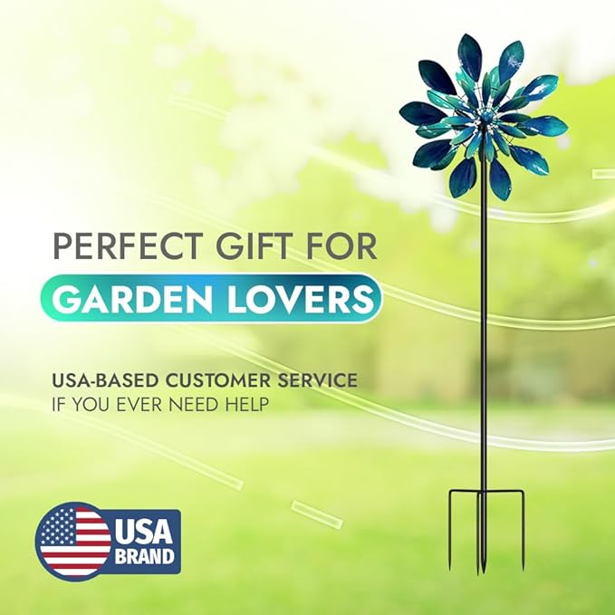 Large Wind Spinners - Decorative Garden Whirligigs - Durable Metal Flower Art - Ideal for Yard Decor and Gifts - Outdoor Accessories - Designed for Patios & Landscapes Blue 24"W x 84"H