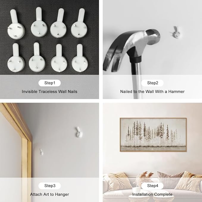 HPINUB Misty Forest Framed Canvas Wall Art Set, Foggy Pine Tree Wall Decor, Pastel Nature Landscape Wall Painting, Evergreen Coniferous Plant Art Print for Living Room, Bedroom, Office - 20"x40"