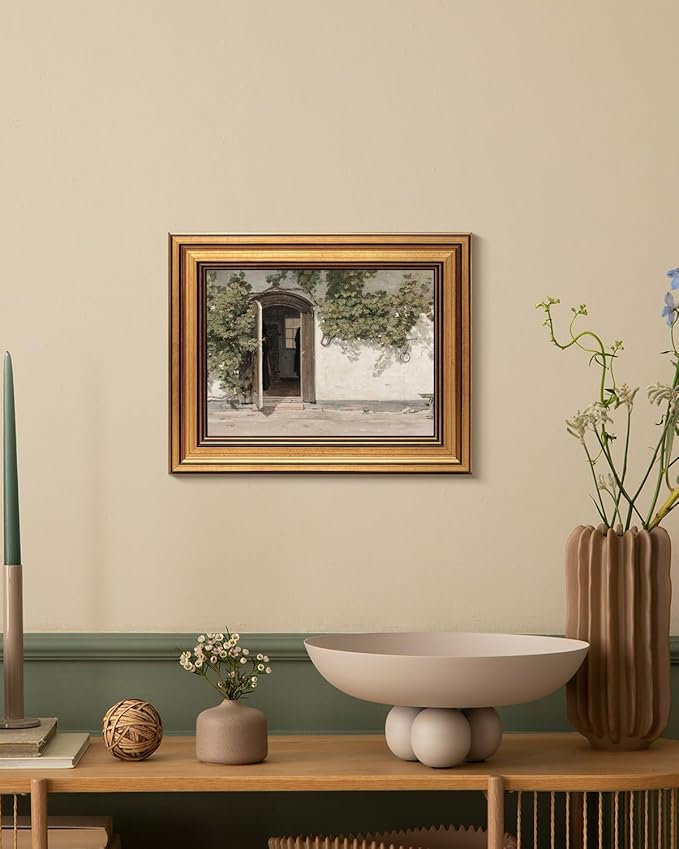 HUARCEY Gold Framed Vintage Wall Art Vineman Climbing The Walls Farmhouse Wall Decor Opening Door Oil Painting Picture Canvas Print Art Home Decor Aesthetic for Bedroom Bathroom Office 8x10in