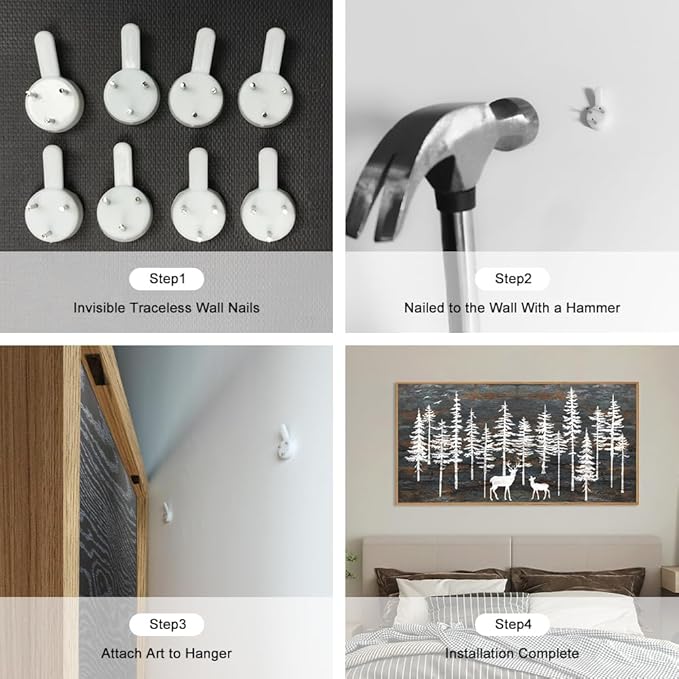 Modern White Forest Framed Canvas Wall Art Set, Minimalist Woodland Art Painting, Retro Tree Landscape Wall Decor, Wildland Deer Artwork for Living Room, Dining Room, Office - 20"x40"