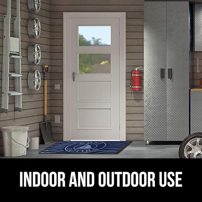 GORILLA GRIP 100% Waterproof All-Season WeatherMax Doormat US Designed Natural Rubber, Stain and Fade Resistant, Low Profile Indoor Outdoor Door Mats, Easy Clean Patio Mat, 17x29, Blue Sailing