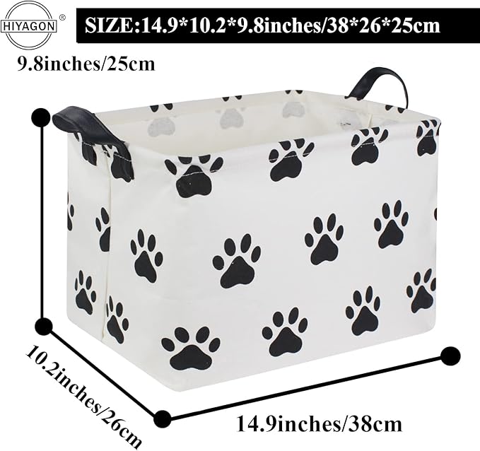 HIYAGON Dog toy Basket Dog Toy Bin Cute Toy Storage Basket Organizer Box Kids Gift Basket Empty Rectangular Room Decor for Home(Paw)