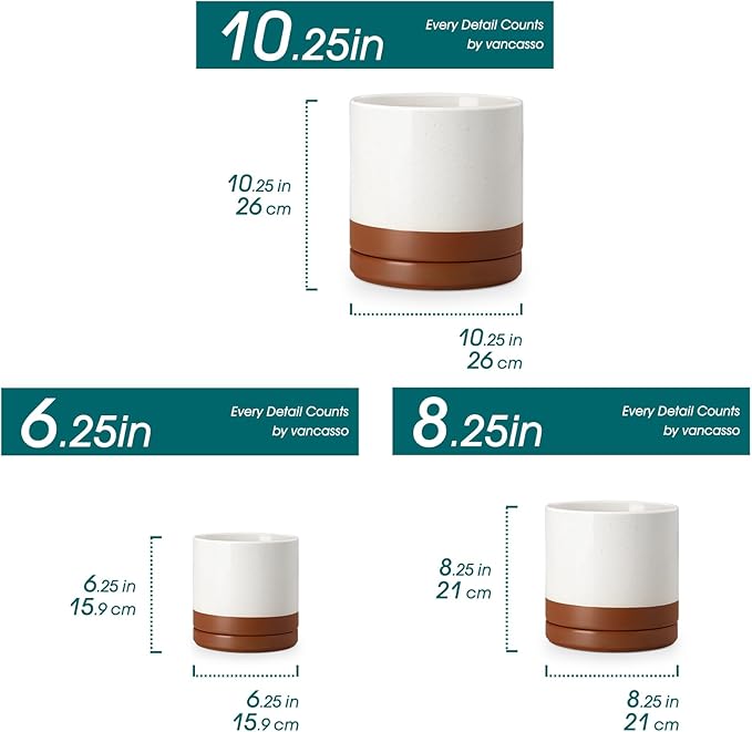 vancasso Ceramic Pots for Plants, Plant Pots for Indoor Plants, 6.25+8.25+10.25 Inch Ceramic Planters, Flower Pots with Drainage Holes, Planters Pot for Indoor House Plant, Set of 3, Khaki