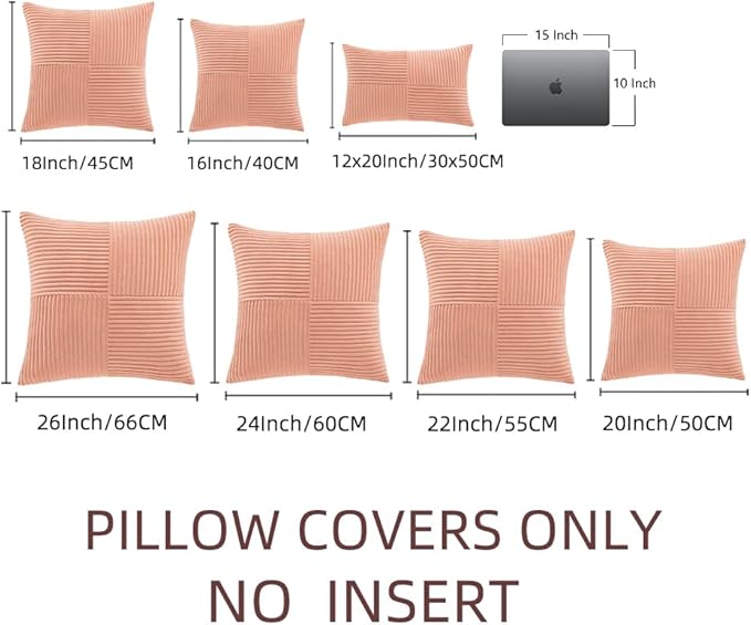 Fancy Homi 2 Packs Coral Euro Decorative Throw Pillow Covers 26x26 Inch for Living Room Couch Bed, Farmhouse Boho Home Decor, Soft Corss Corduroy Patchwork Textured Square Peach Cushion Case 66x66 cm