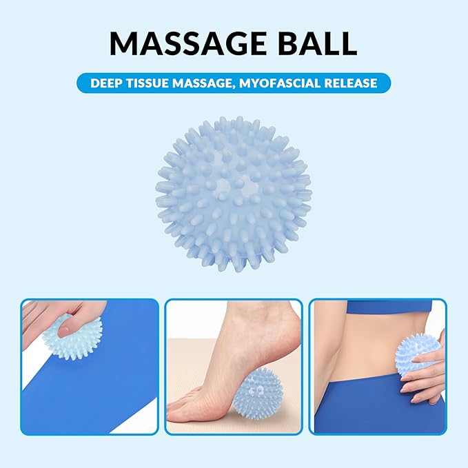 7 in 1 Foam Roller,Products Include Foam shafts,Muscle Roller Bars,Leg Massagers,Fascia Balls,Stretch Bands,8-Shaped Resistance Bands,are Used for Full-Body Relax,Yoga(White Pink Blue) (Blue)