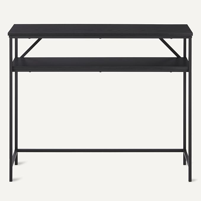 Amazon Basics Rectangular Console Table with Storage Shelf, Steel Frame, 39x31x11.8 in, Black