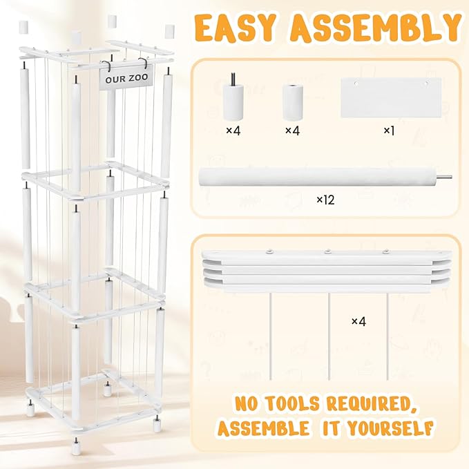 Stuffed Animal Storage & Organizer, Wooden Cute Zoo Toy Holder for Toddler Rooms, Playrooms & Bedrooms(White)