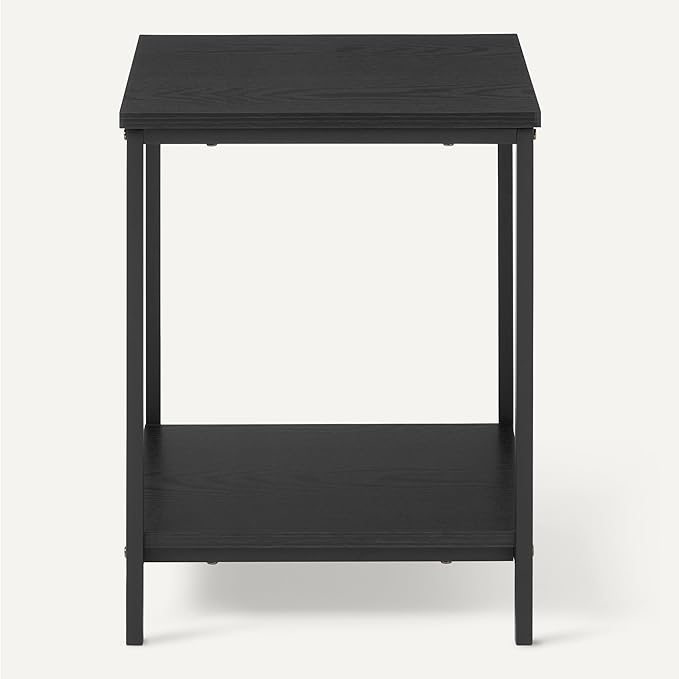 Amazon Basics - End Table with Bottom Shelf, Living Room Side Table, Steel Frame, Wooden Black