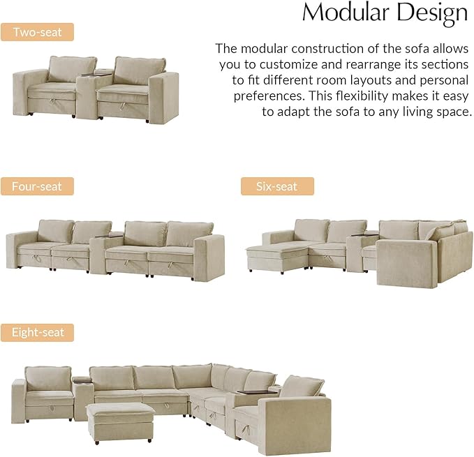 HULALA HOME 88" Loveseat Sofa with USB Port and Console, Oversized 2 Seater Sofa with Storage Ottoman, Comfy Upholstered Loveseat Couch for Living Room Bedroom, FSC Certified, Beige