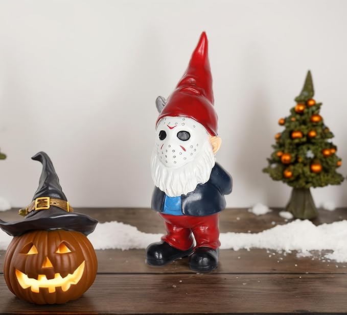 Horror Garden Gnome Decor - 5.5" Halloween Outdoor Statue, Spooky Valentines Gifts & Creepmas Collectible (Weatherproof Resin)