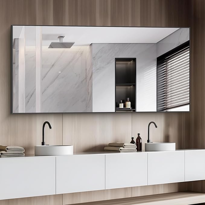 36x72inch Bathroom Mirror, Black Rectangle Mirror with Thin Metal Frame, Large Rectangular Wall Mirrors for Bathroom, Living Roomm, Hair Salon, Big Farmehouse Mirror Hang Horizontal/Vertical