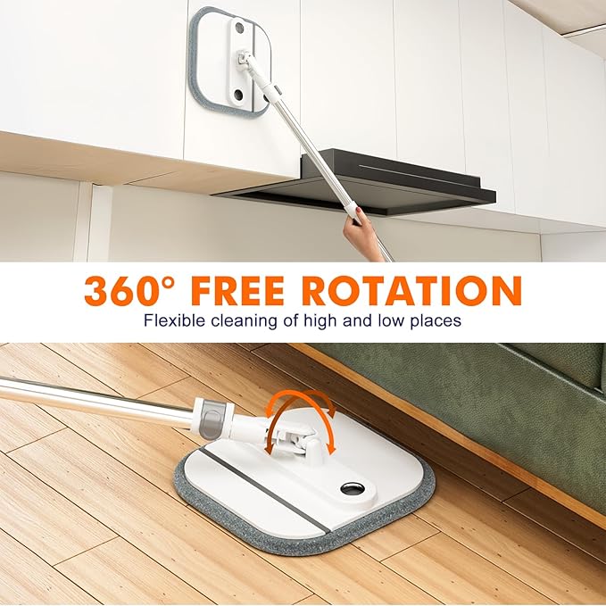 Upgraded Self-Standing Spin Mop and Bucket System, Detachable Inner Mop Bucket That Separates Dirty Water & 90° Foldable Head, Triple-Scrubbing System, for Hardwood Floors - White with 2 Pads
