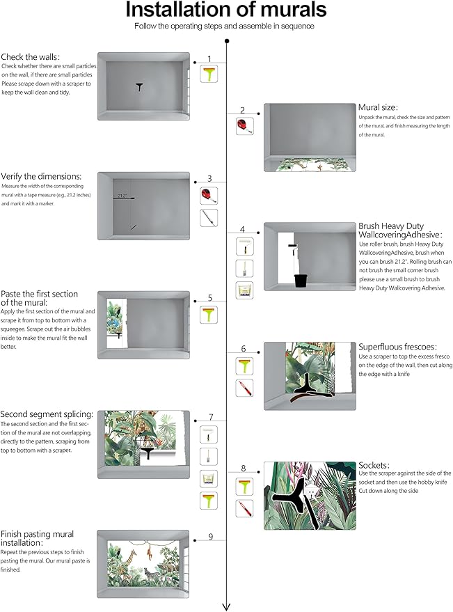 WFBHUA-Kids Safari Wallpaper Tropical Jungle Botanical Leaf Wall Mural for Nursery Boys Bedroom Girls Bedroom Playroom (Not Peel and Stick)