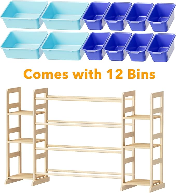 SpaceAid Toy Storage Organizer with 6 Shelves and 12 Bins, Toy Organizers Storage Bookshelf, Kids Bin Shelf Toys Box Bookcase for Bedroom Playroom Organization Room Decor, Blue and Navy Blue