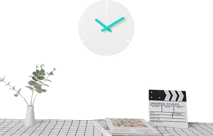 Stephanie Imports Modern Minimalist Hiding White & Teal Green Silent Wall Clock