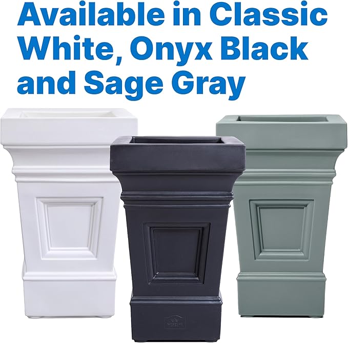 Step2 Atherton Square Planter, Large Planters for Outdoor Plants, Gardening and Flower Pot for Patio or Porch, Efficient Drainage, Durable Plastic, Classic White