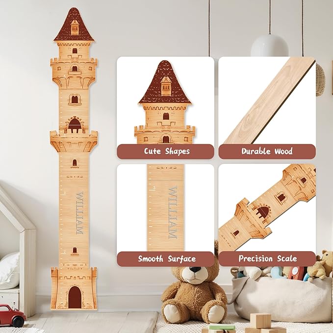 Personalized Name Growth Chart, Castle Height Chart, Customized Name Measuring Board for Kids Height, Kids Growth Measurement Decorative Wall Sticker, Nursery Growth Chart Ruler