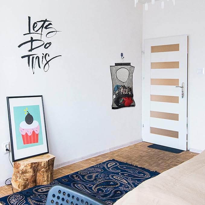 Hanging Mesh Laundry Hamper (30in*20in*2in) Large Dirty Clothes Bag, Can Be Used Behind The Door & Closet & Caravan& Bathroom (Black)