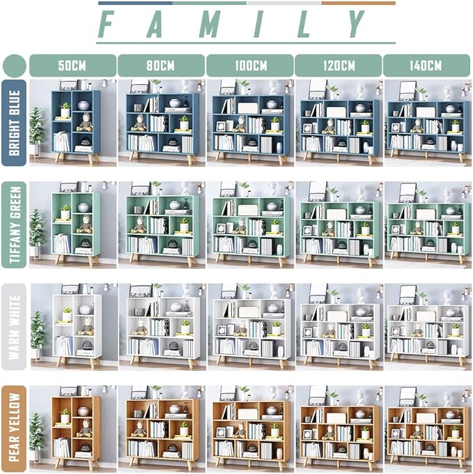 IOTXY Wooden Open Shelf Bookcase - 3-Tier Floorstanding Display Cabinet Rack with Legs, 8 Cubes Free Standing Bookshelf, Bright Blue