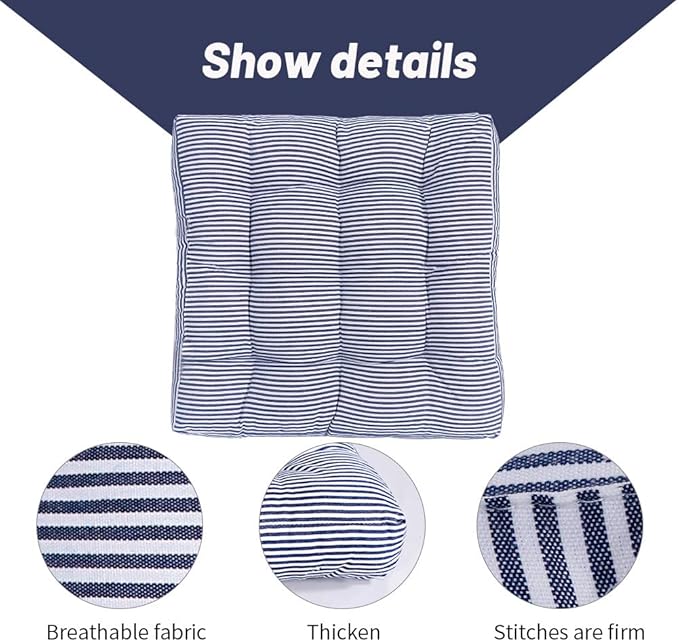 Tiita Chair Cushions 22"x22" Square Windows Pad for Adults Seating Pillows Set of 2, Blue