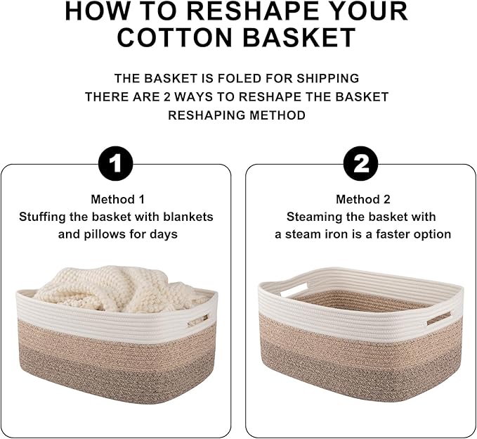 Large Storage Basket for Organizing, Woven Rope Basket for Shelves, Closet Organizer Bins for Clothes, Blanket, Toys, Baby Nursery Storage, 17.7" x 13" x 7.87", 2 Packs Gradient Yellow