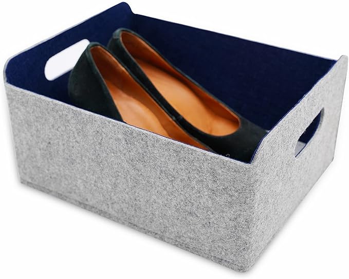 Welaxy storage baskets Felt Foldable Cube bin Shelf Bins Organizer Felt box for Kids Toys Magazine Books Clothes for Office Bedroom Closet Babies Nursery (navy x 3)