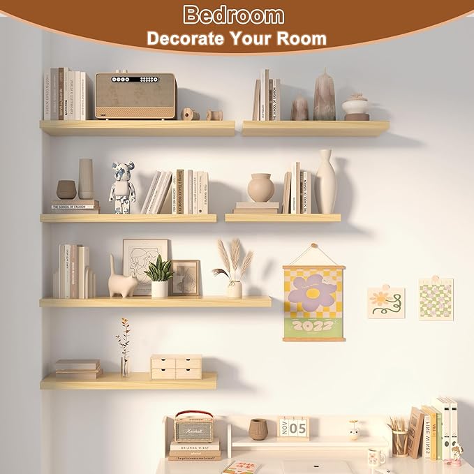 12 Inch Deep Floating Shelves for Wall 3 Pack Floating Shelves Large Storage Space Wall Mount Shelf for Living Room Kitchen Bathroom 30" W x 12" D x 1.2" H Oak