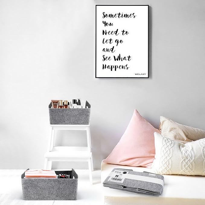 Welaxy Storage Baskets Collapsible Felt Storage bin Foldable Shelf Drawers Organizers for Kids Pet Toys magazine Books Clothes Closet Cabinet decluttering (Charcoal x 3)