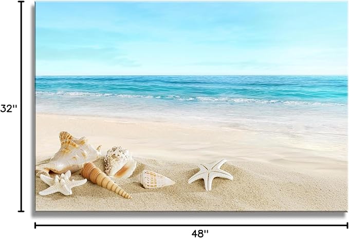 DZL Art S73981 Beach Picture Decor Ocean Painting Canvas Wall Art Prints of Starfish and Seashell on Sandy Seaside Ready to Hang for Living Room Bedroom Office Wall Decor Home Decoration