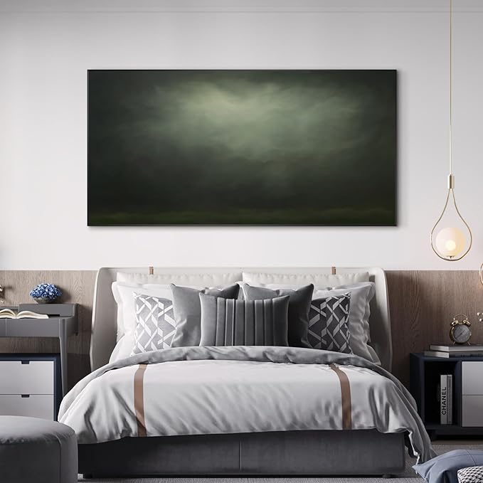 SIGNWIN 36"x72" Extra Large Framed Wall Art Moody Green Abstract Cloudscape, Minimalist Atmospheric Print for Home Living Room Bedroom Decor (Frame Assembly Required)