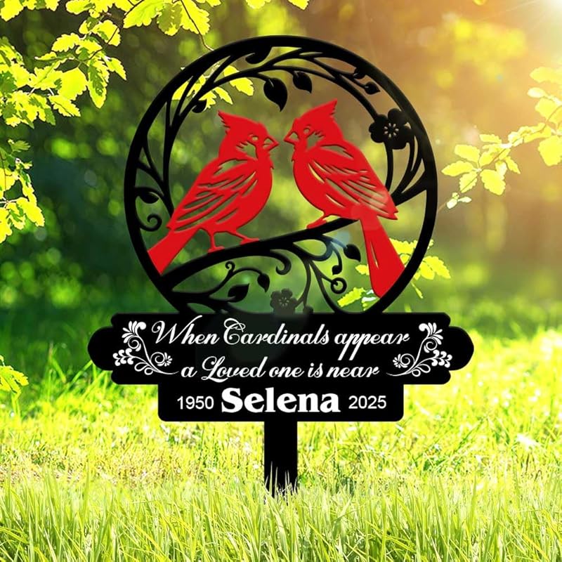 Personalized Cemetery Memorial Metal Stakes, Cardinals Memorial Grave Markers,Graden Decorations for Loss of Mother Father, Outdoor Sympathy Decor Gift