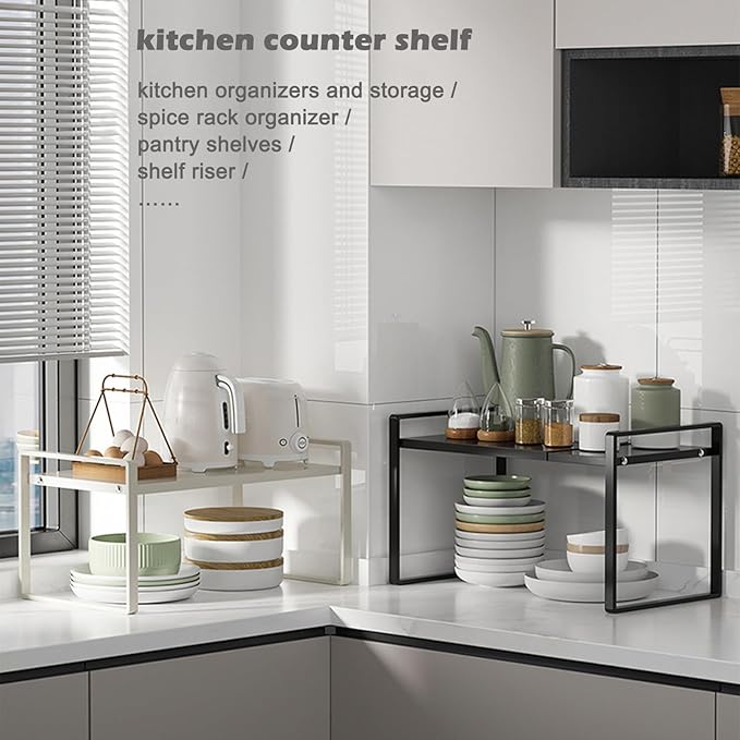 Aertiavty 3 Pack Expandable Cabinet Shelf Organizer Kitchen Shelf Riser Stackable Pantry Shelves Kitchen Organizers and Storage Metal Spice Rack Countertop Organizer Cupboard Adjustable Shelfs