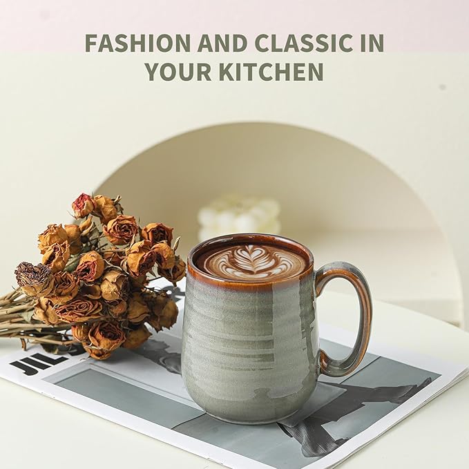 Hasense Coffee Mugs Set of 4, 12 Oz Stoneware Coffee Cups with Large Handle, Colorful Rustic Mug Set for Coffee, Tea, Coco, Latte, Dishwasher and Microwave Safe