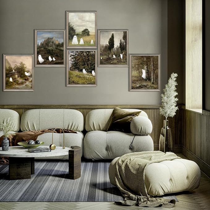 LANCHI95 6 Pcs 8x10in Halloween Wall Art Prints, Vintage Posters, Cute Ghost Pictures for Bedroom Decor (UNFRAMED)