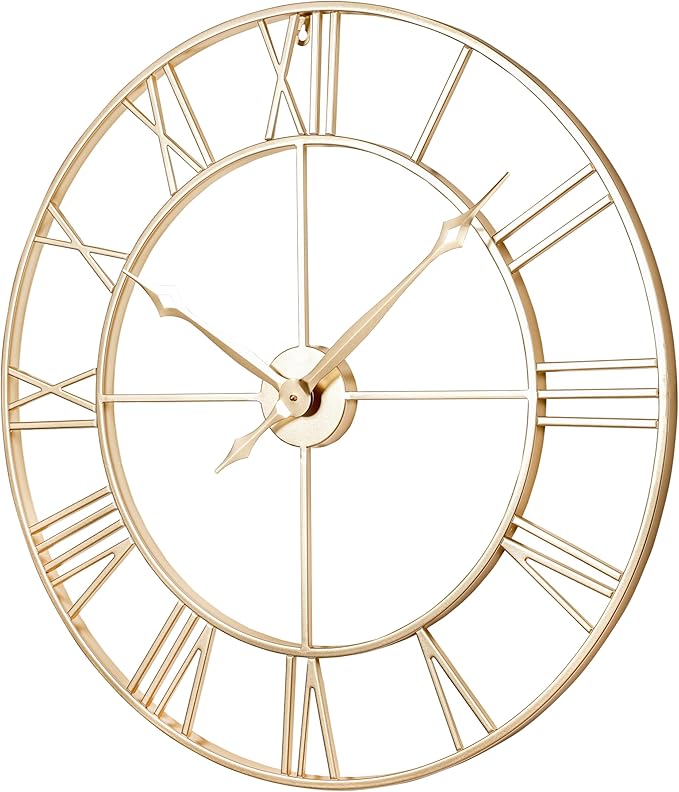CLXEAST 30 Inch Wall Clock,Large Champagne Gold Metal Roman Numeral Wall Clock, Modern Wall Clocks for Living Room Decor,House Warming Gifts New Home