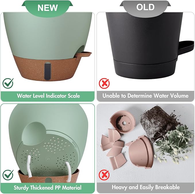 montresor 2 Pack 8 inch Plant Pots, PP Plastic Self Watering Plant Pot with Drainage and Tray for Indoor Outdoor Plants, Water Level Window & Reservoir Flower Pots Decorative Planter (Green)