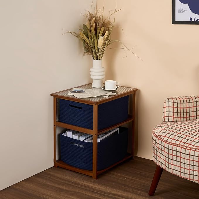 Large Storage Baskets for Shelves, Closet Organizers Bins for Clothes Blanket Towels, Baby Nursery, Toy Baskets Box, Woven Rope Baskets, 17 x 13 x 7.5”, 3 Packs Navy Blue