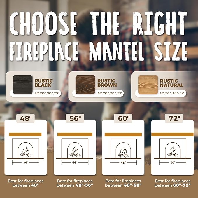 56x8x3 Fireplace Mantel - Handcrafted Hollow Rustic Solid Wood Wall Mounted Floating Shelf with Invisible Heavy Duty Wood Bracket (Weathered Brown)