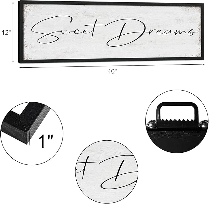 Sweet Dreams Sign Bedroom Decor: Sweet Dreams Wall Decor Above Bed Large Farmhouse Guest Room Hanging Plaque Framed Wall Art for Over Bed 12" x 40"