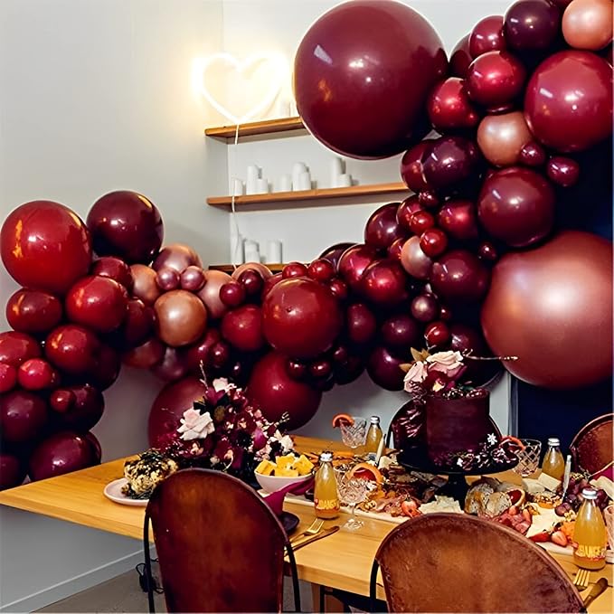 130pcs Burgundy Balloons Different Sizes 18" 12" 10" 5" Wine Red Balloons for Birthday Graduation Bride Baby Shower Wedding Decorations