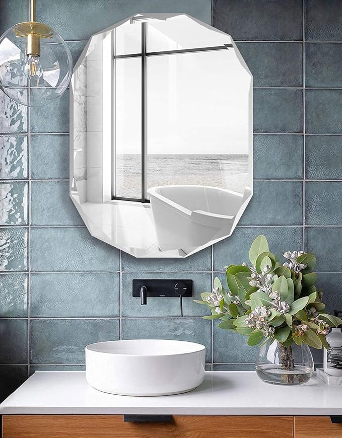 Bathroom Mirrors for Over Sink, Round Frameless Mirrors for Wall, 24x36 Inch Beveled Bathroom Mirror, Bathroom Vanity Circle Mirror for Bedroom Living Room Entryway Home Decor