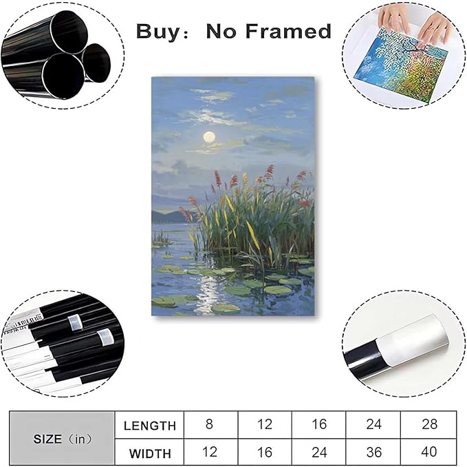 Landscape poster artwork art poster natural landscape painting reed marsh under the moonlight suitable for living room bedroom home wall