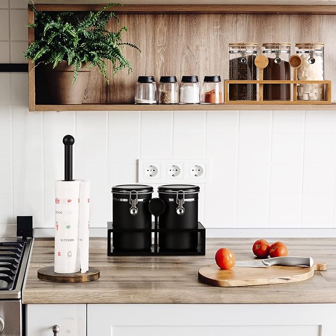 Yangbaga Ground Coffee Storage Container with Shelf, 2×63OZ 304 Stainless Steel Coffee and Sugar Container,Airtight Coffee Canisters with Scoop, Food Storage Jars for Kitchen,Nuts,Tea,Sugar