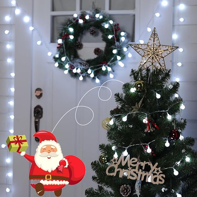 Minetom 66 Feet 200 Led Globe Ball String Lights - Fairy Plug-in With Remote, Waterproof for Indoor Outdoor Party Wedding Christmas Tree Garden Decoration, Pure White