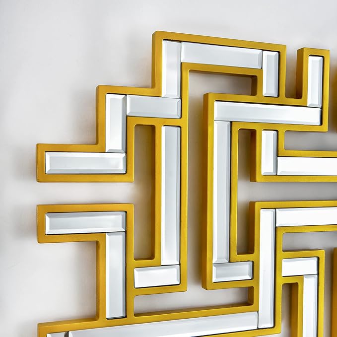 KOHROS Large Modern Gold Wall Mirror - 46.5"x30" Geometric Maze Design Decorative Mirror for Home Decor Living Room Entryway Hallway Farmhouse, Mirrors for Wall Decor