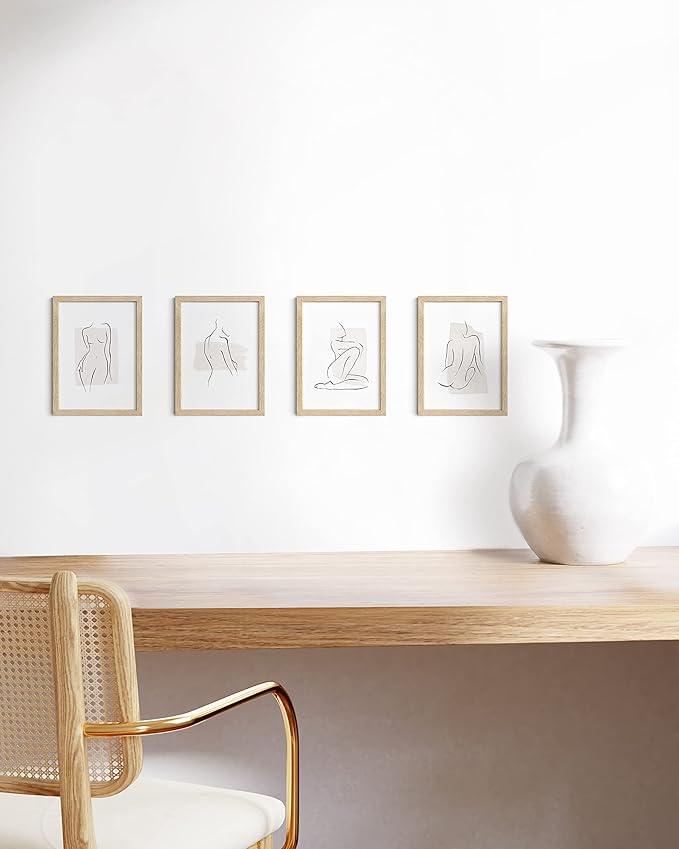 HAUS AND HUES Natural Wood Frames 5x7 Set of 4 - Bulk Photo Frames with Beige Oak Finish