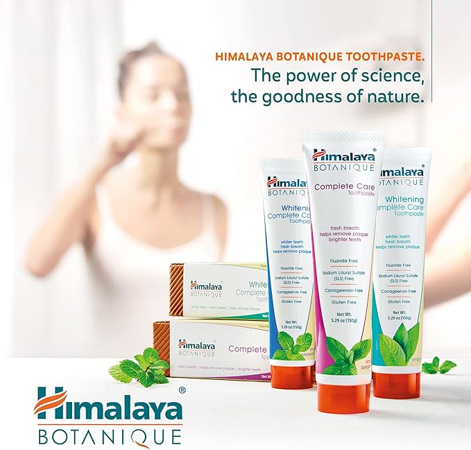 Himalaya Botanique Complete Care Whitening Toothpaste, Simply Peppermint, Fluoride Free for a Clean Mouth, Whiter Teeth and Fresh Breath, 5.29 oz, 4 Pack