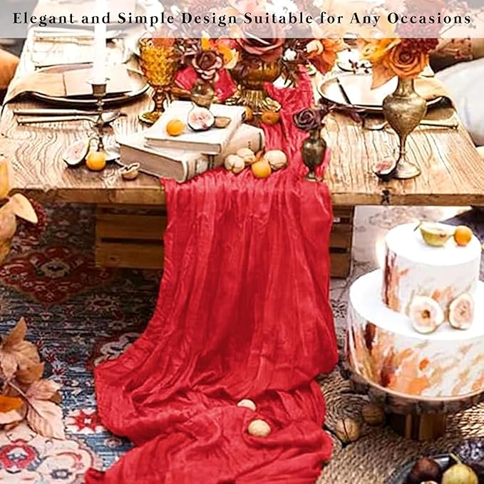 20 Pack Red 10FT Cheesecloth Table Runner Rustic Gauze Fabric Cheese Cloth Table Runner for Wedding Bridal Baby Shower Table Decor Boho Sheer Birthday Party Table Decorations 20 x 120 Inch Long