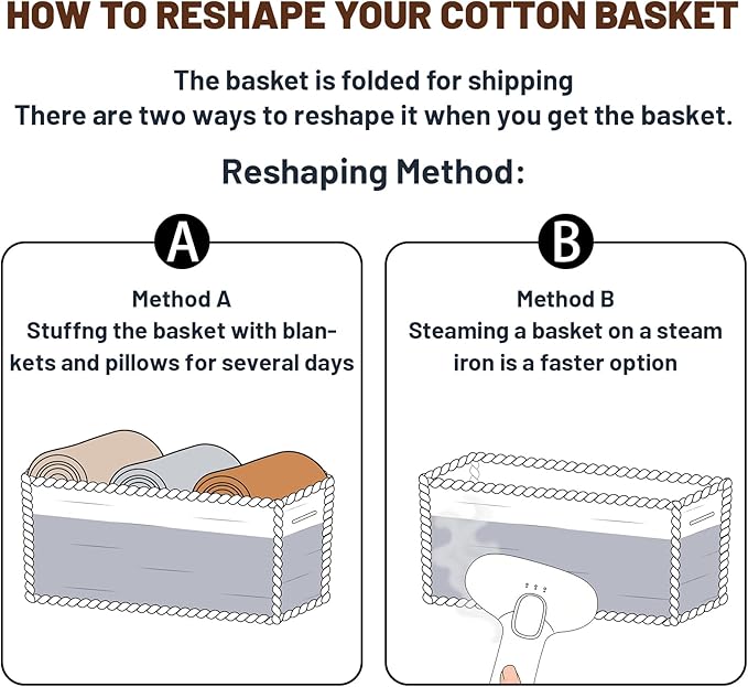 Large Shallow Organizing Baskets 15x11x5.1 Inches - Rope Woven Storage Bins for Bathroom, Shelves, Cube Closet, Beige 2 Packs